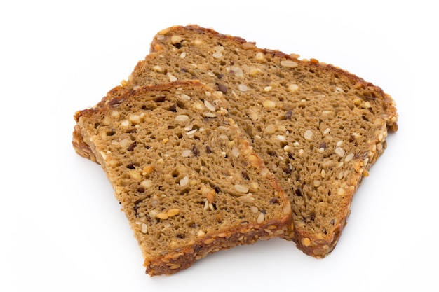 Whole grain bread isolated on white background.