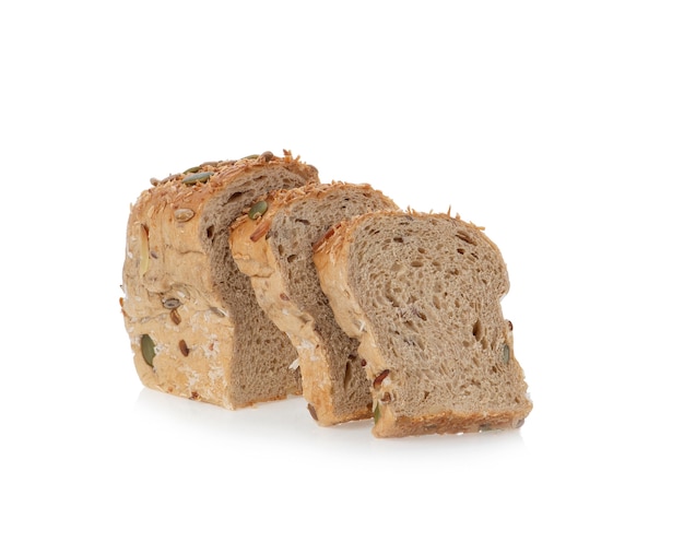 Whole grain bread on white background