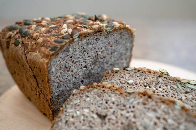 Whole grain bread on a wooden table