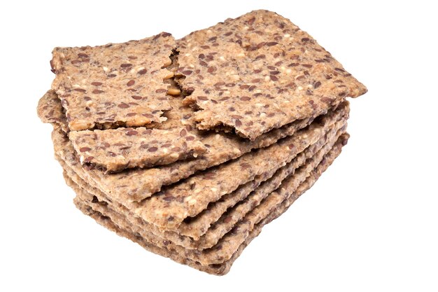 Whole grain crispbread isolated on white background, clipping path