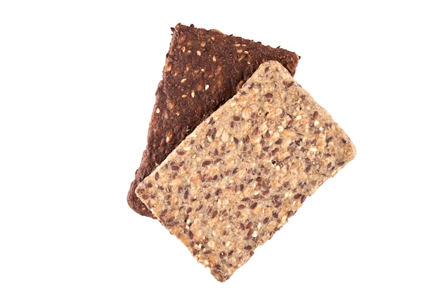 Whole grain crispbread isolated on white background, clipping path