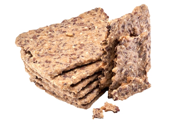 Whole grain crispbread isolated on white background, clipping path