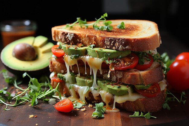 Photo whole grain grilled cheese with avocado