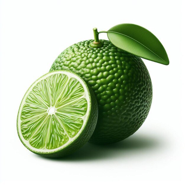 Whole green lime on a white background