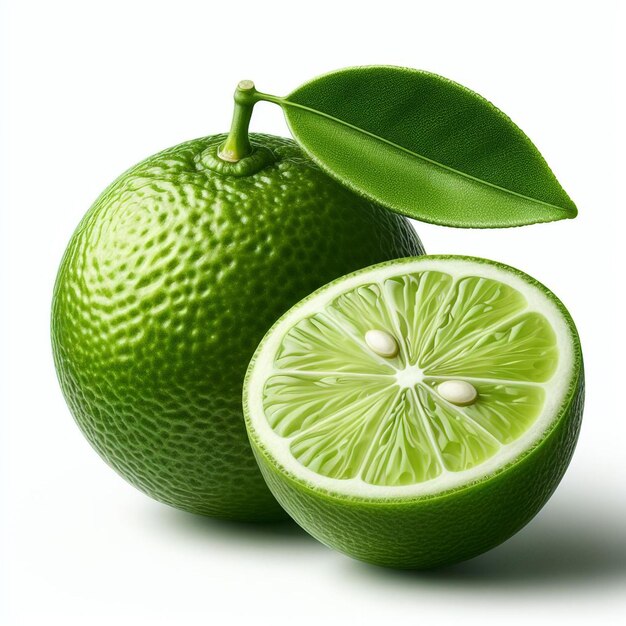 Whole green lime on a white background