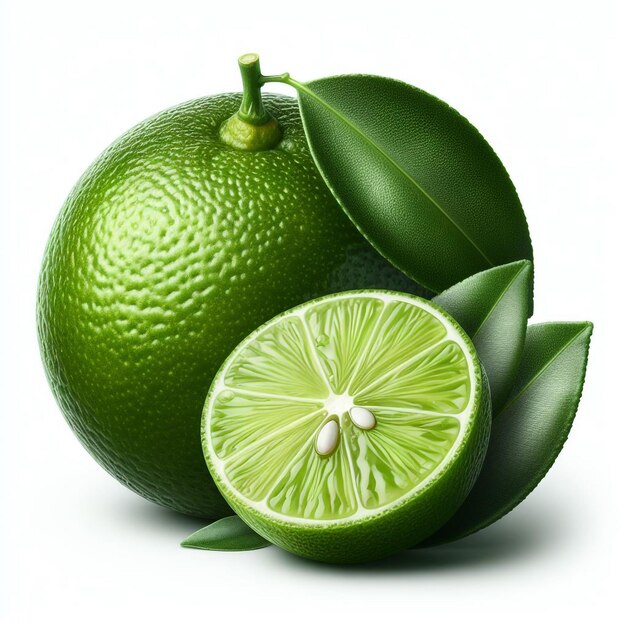 Whole green lime on a white background