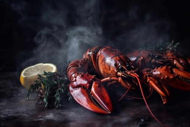 Whole grilled lobsters smoke Delicious seafood Generative AI