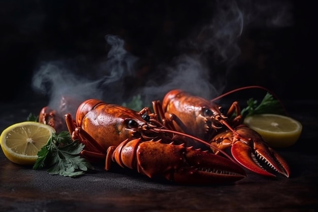 Whole grilled lobsters smoke Delicious seafood Generative AI