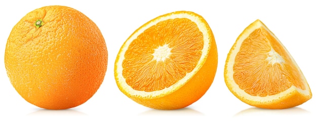 Whole half and slice of orange