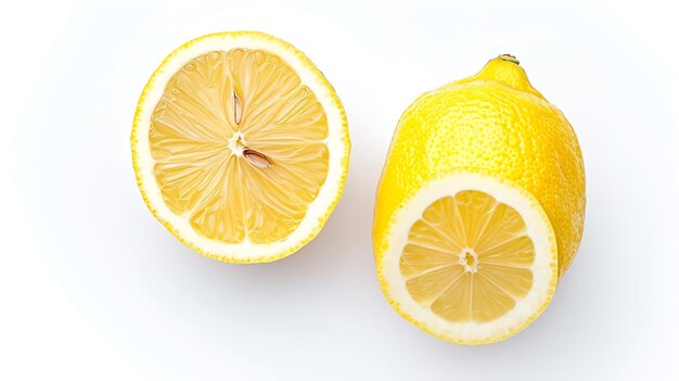 Whole and half sliced lemon isolated on white background Top view Flat lay Generative AI