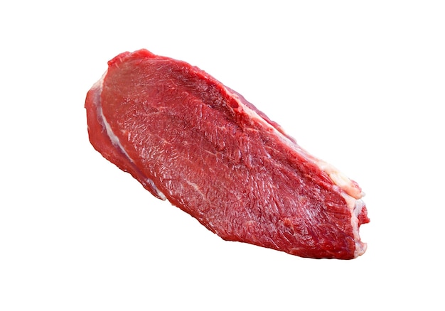 Whole raw beef tenderloin studio isolated on white