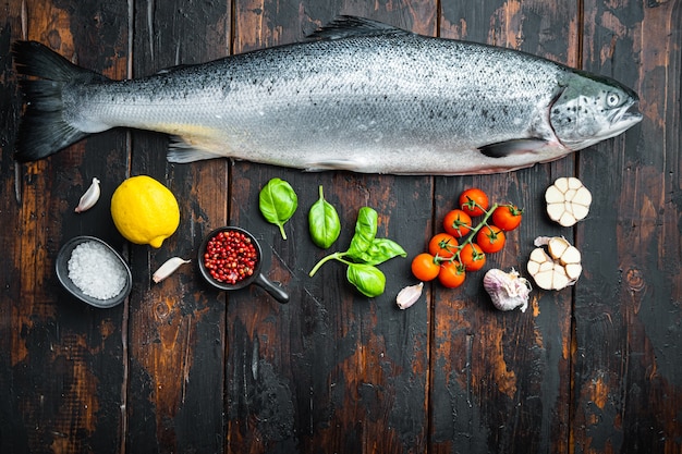 Whole raw salmon with spices