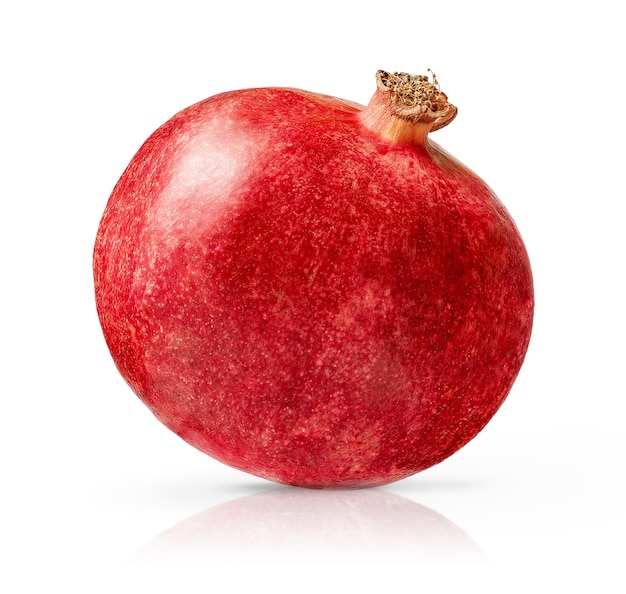 Whole red pomegranate isolated with clipping path on white background.