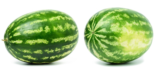 Whole ripe round striped watermelon isolated on white background