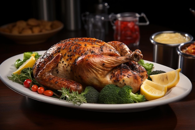 Photo whole roasted chicken on a plate image