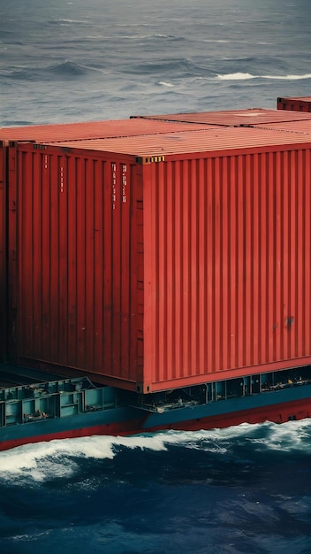 Photo whole side and empty red container box at cargo freight ship