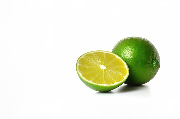 Whole and slice lime isolated on white background with copy space