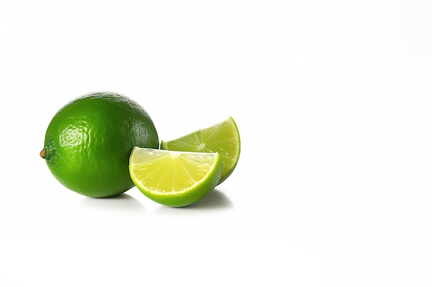 Whole and slice lime isolated on white background with copy space