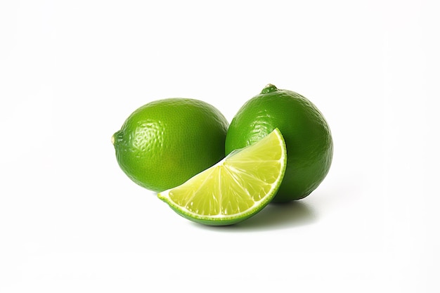 Whole and slice lime isolated on white background