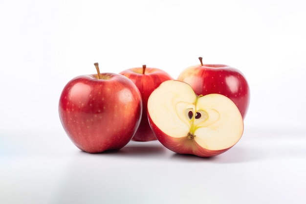 Whole and slice red apples isolated on white background