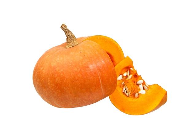 Whole and sliced pumpkin isolated