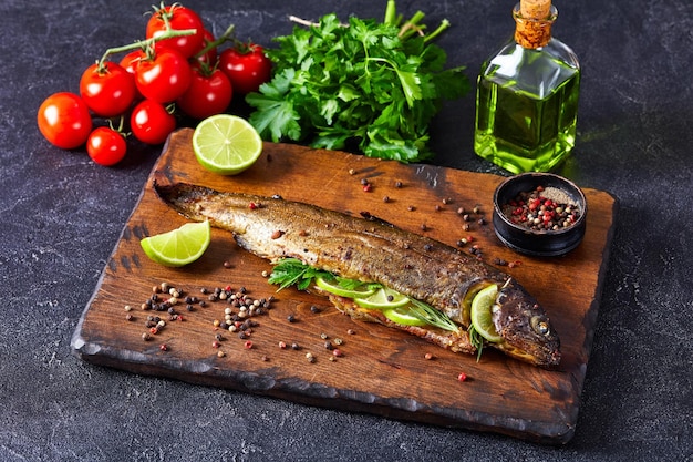 Whole trout fish baked in an oven