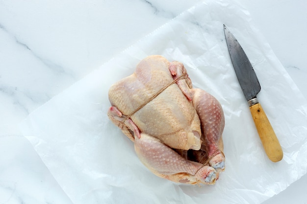 Whole uncooked chicken with herbs and spices