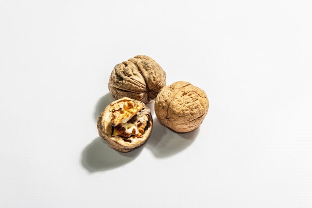 Whole walnut isolated on white