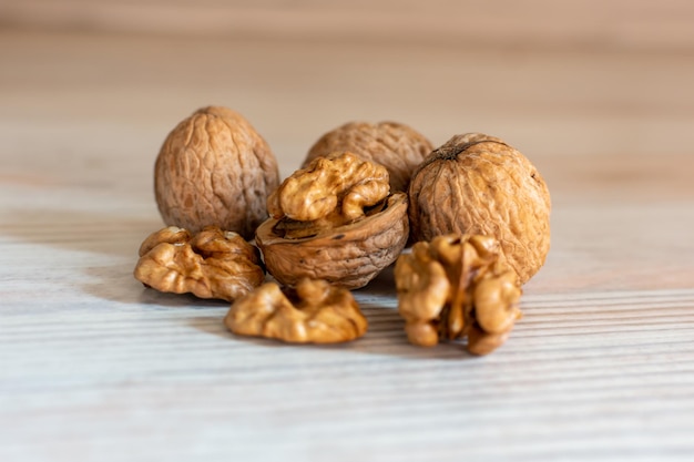 Whole walnuts and their fruits