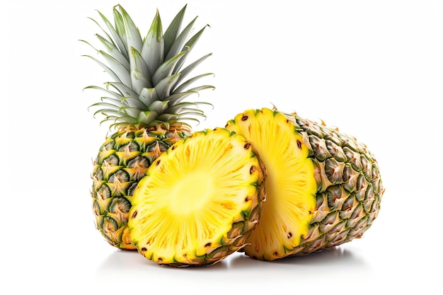 Photo whole with slice ripe pineapple isolated on white background