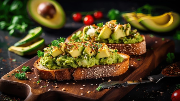 Wholegrain bread avocado background