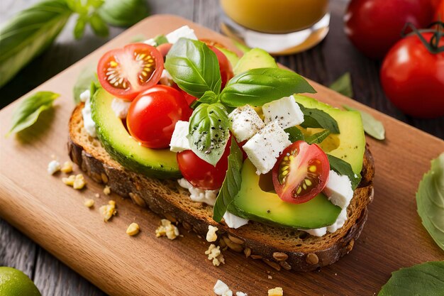 Wholegrain toast with variety of healthy toppings