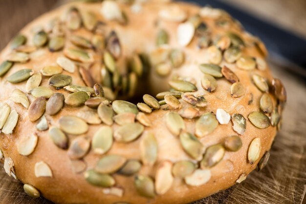 Wholemeal Bagels on wooden background