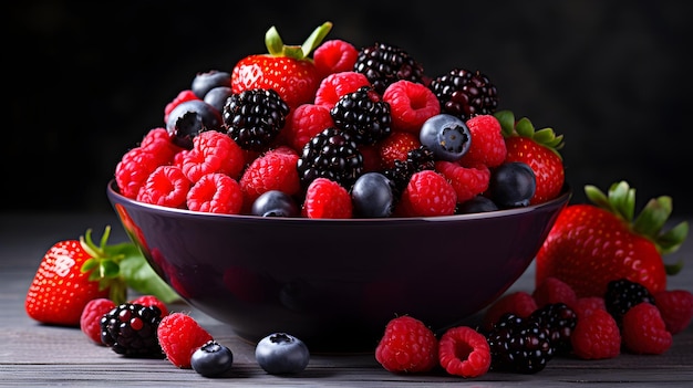 Wholesome bowl of mixed berries on a plain backdrop