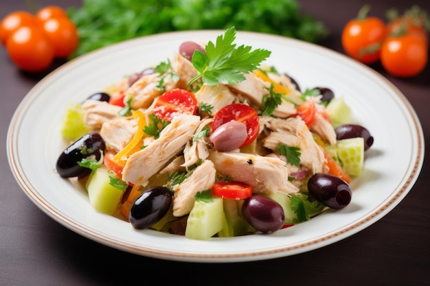 Foto una salata di pollo sana, ricca di gustose verdure e olive ar 32