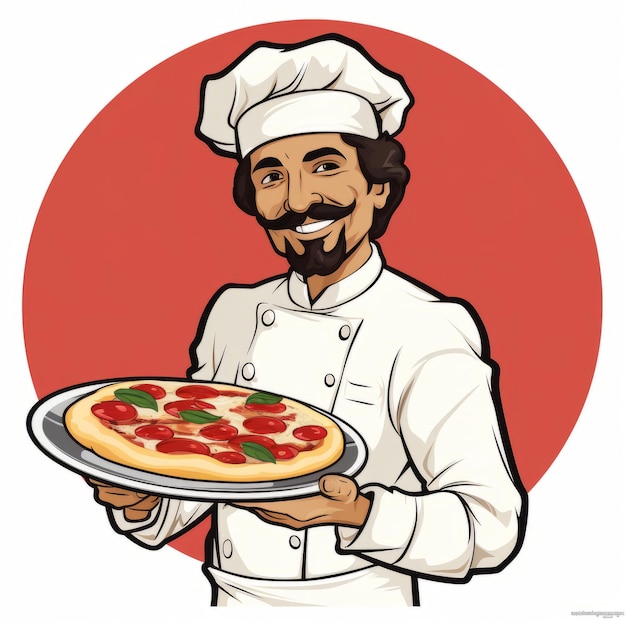 Wholesome Delights Vibrant Vector Portrait of a Blissful Italian Pizza Maestro