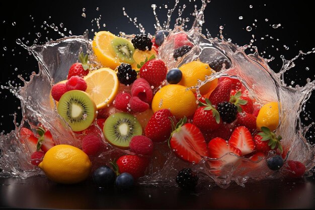 Photo wholesome fruit splash delight on white background 4k juice splash picture photography