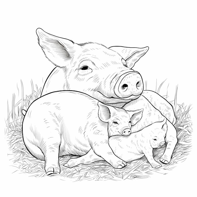 사진 건강 한 조화 돼지 와 새끼 돼지 색칠 책 모험