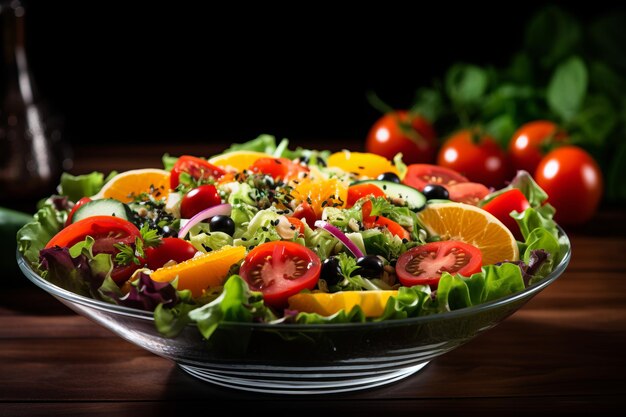 Wholesome Harmony A Vibrant Bowl of Vegetable Salad and Sliced Fruits