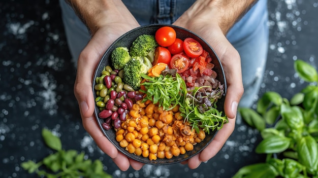 Foto un pasto sano pieno di verdure e fagioli.