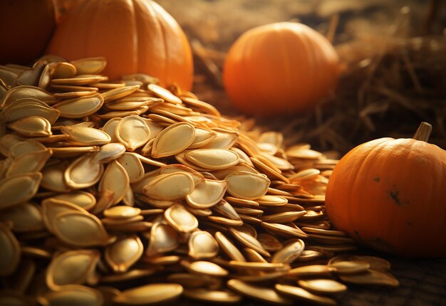 Wholesome pumpkin seeds landscape background