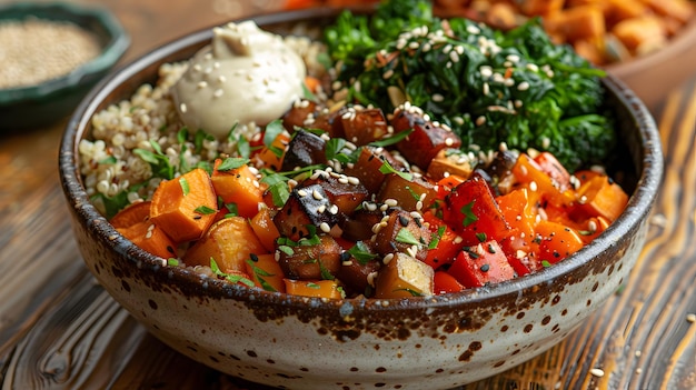 Photo wholesome vegan buddha bowl