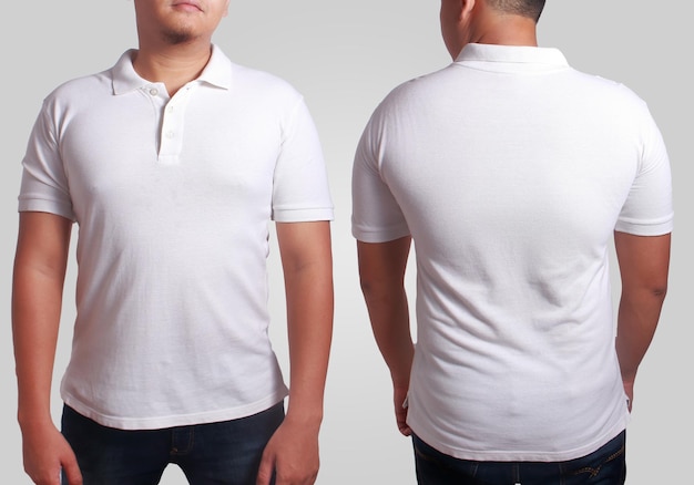 whtie polo tshirt mock up front and back view shirt design copy space template