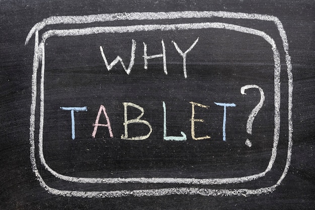 Why tablet question handwritten on chalkboard by color chalks