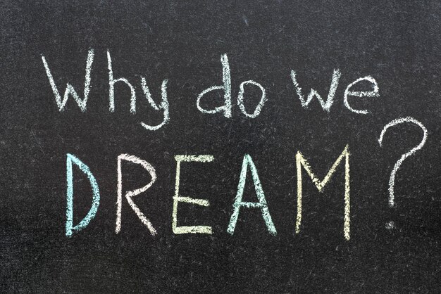 Why do we dream question exclamation handwritten on blackboard