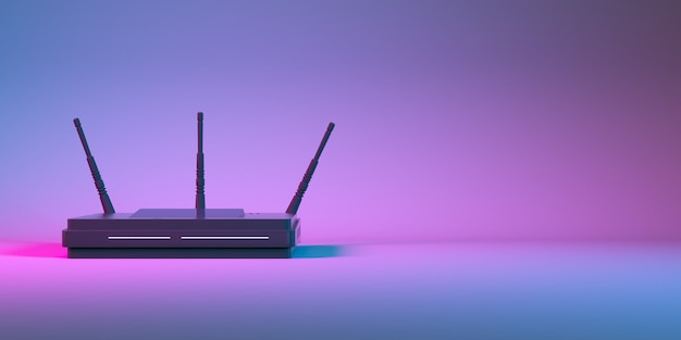 Фото wi-fi роутер в неоновом свете крупным планом