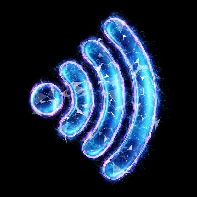wi-fi sign, hologram on a black background. wireless communication, innovative concept. 5g standard, signal transmission technologies, high-speed mobile internet. 3d render, 3d illustration.