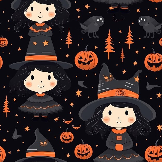 Wickedly Breathtaking Halloween Witch Pattern in behangvector