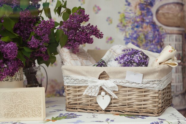 Wicker basket and flowers 