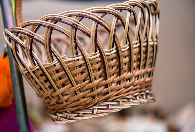 Wicker basket hanging above the counter